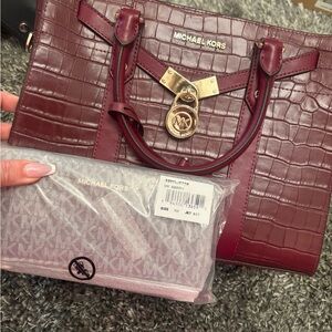 Michael Kors Wine Croc-Embossed Satchel